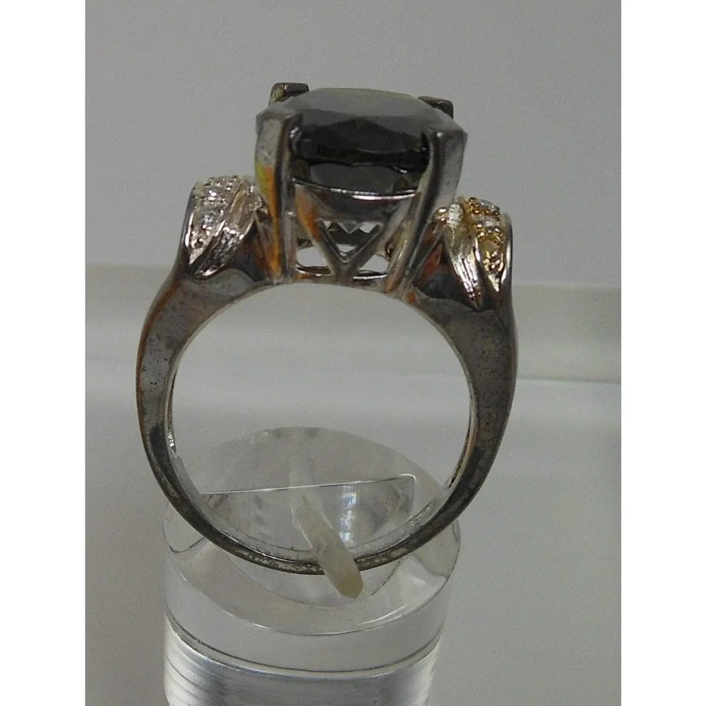 Vintage 1990's Sterling Silver Dark Green CZ Cocktail Statement Ring Size‎ 8